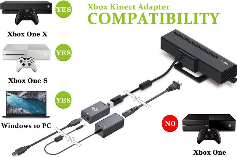 KABCON Kinect Adapter for Xbox One S, Xbox One X, PC Windows 10 8.1 8, [UL Listed] Xbox Kinect Power Supply for Xbox 1S, 1X Kinect 2.0 Sensor - Image 2